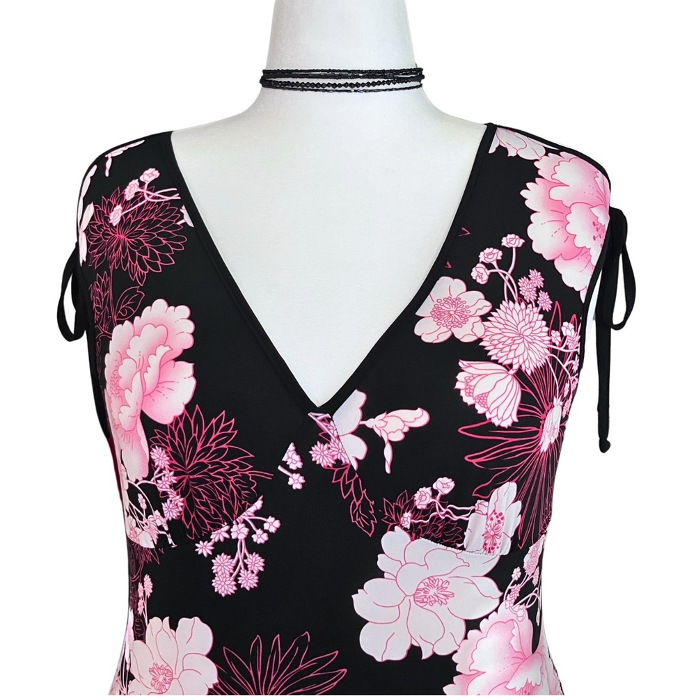 Vintage Y2K Torrid Black Pink Floral Top Fairycore Bows L/XL Whimsigoth Fairy - Picture 6 of 8